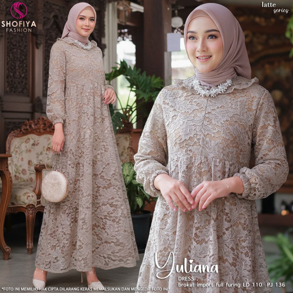 Yuliana Dress ori Shofiya gamis brokat pesta kondangan wanita muslim murah