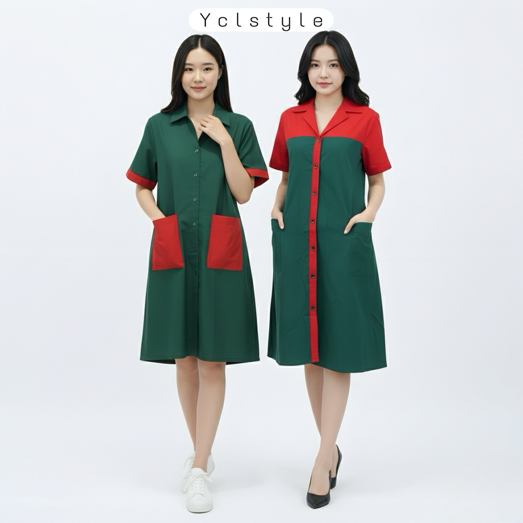 [ycl] ARA POCKET COTTON DRESS - Dress Natal Emerald Ruby Katun Premium