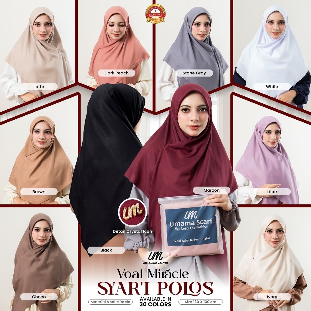 KOMPLIT hijab umama scraf jumbo syar'i voal miracle premium polos ukuran 130x130cm bisa buat seragam