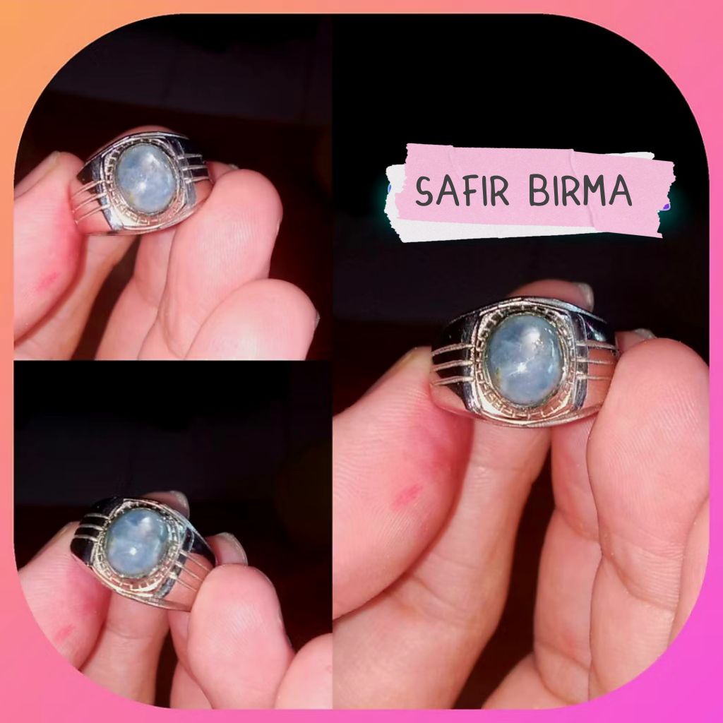 Cincin Blue Safir Star Birma Asli Natural