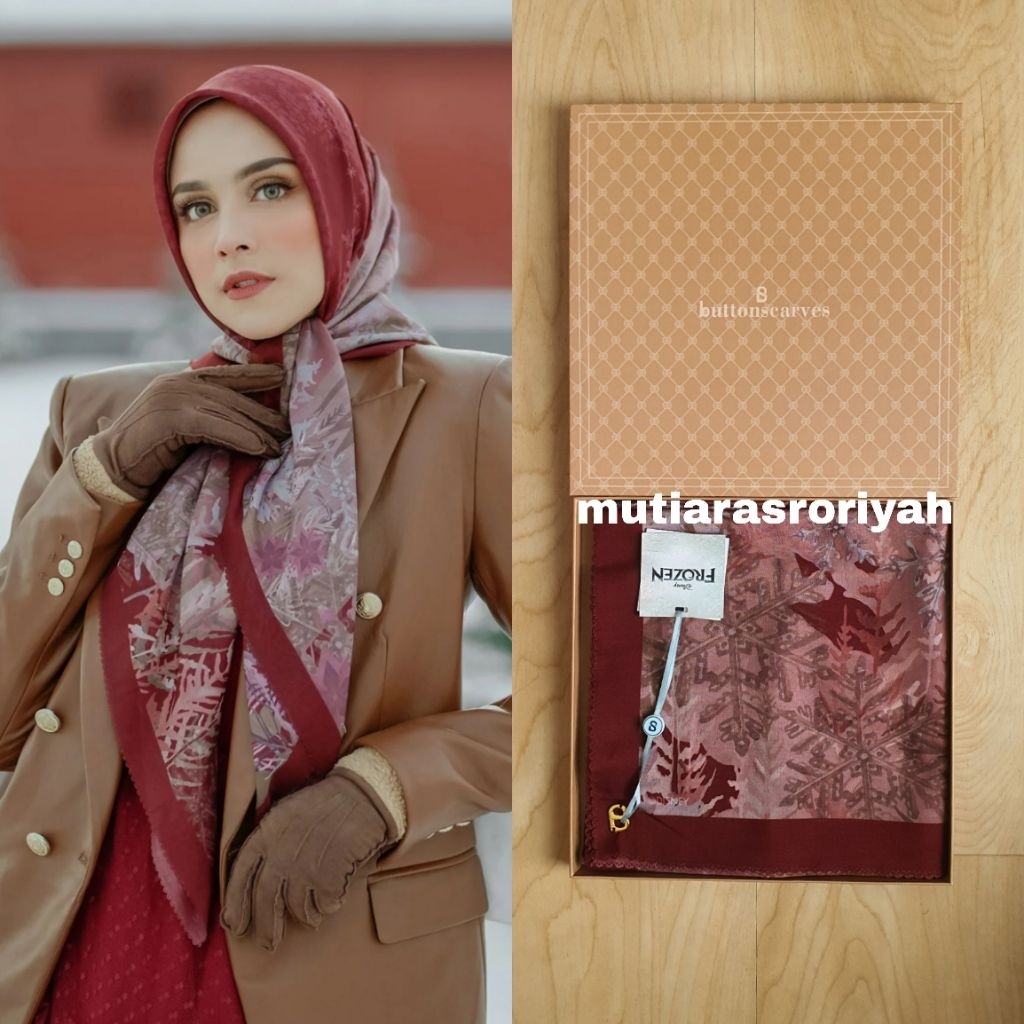 READY STOCK Buttonscarves x Disney Frozen Series Scarf Teaberry Merah Red Square Voal Voile As Is Ne