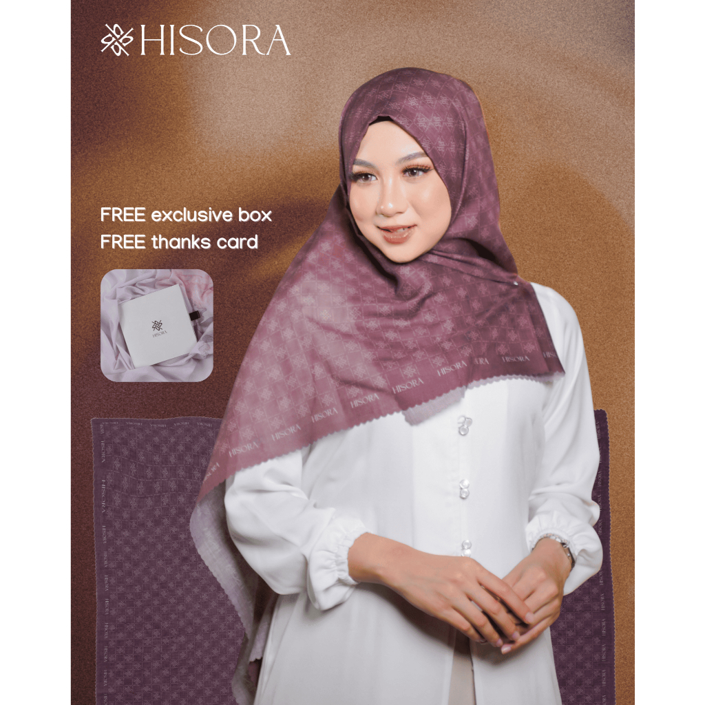 Hisora - Yui Maroon - Kerudung Segi Empat Motif Voal Signature Fine Lasercut Hijab Premium