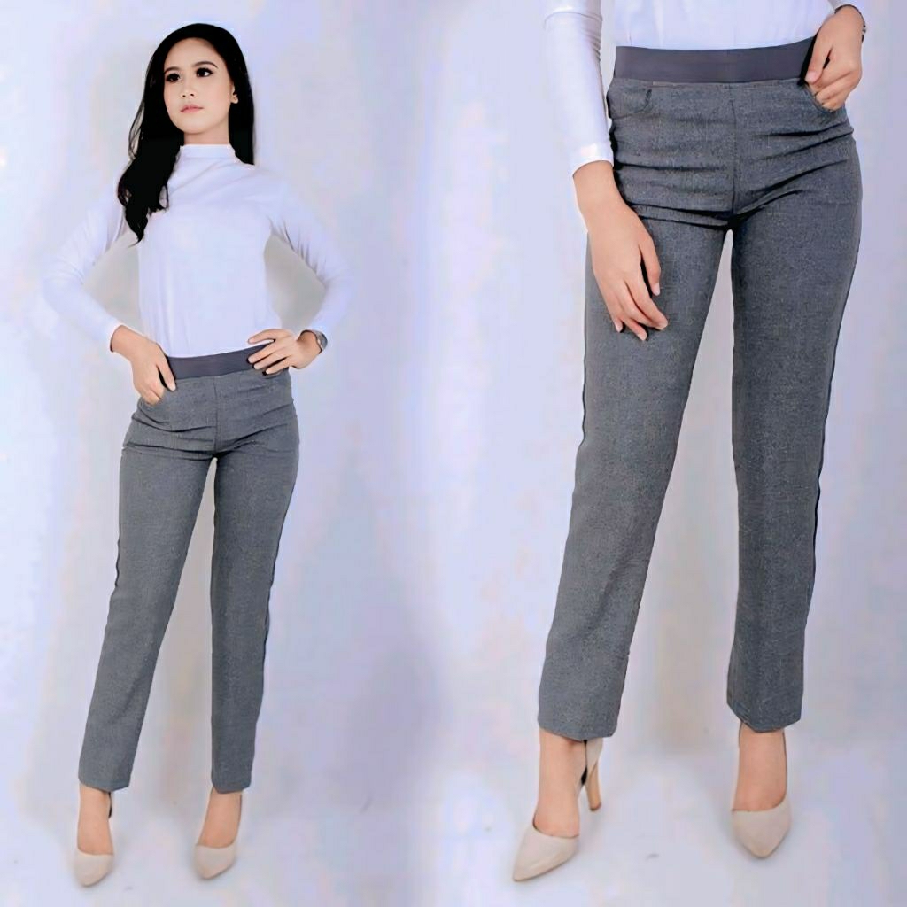 Celana Kerja Wanita Pinggang Karet Formal Kerja Celana Kerja Pinggang Karet Grasela Import