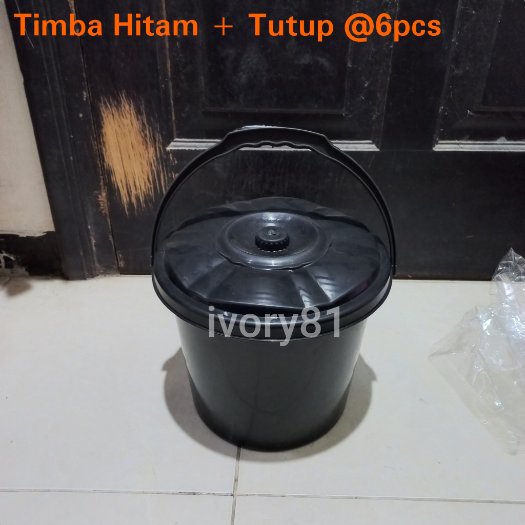 6PCS Timba hitam + tutup timbo hajatan berkatan syukuran ember gagang plastik serbaguna