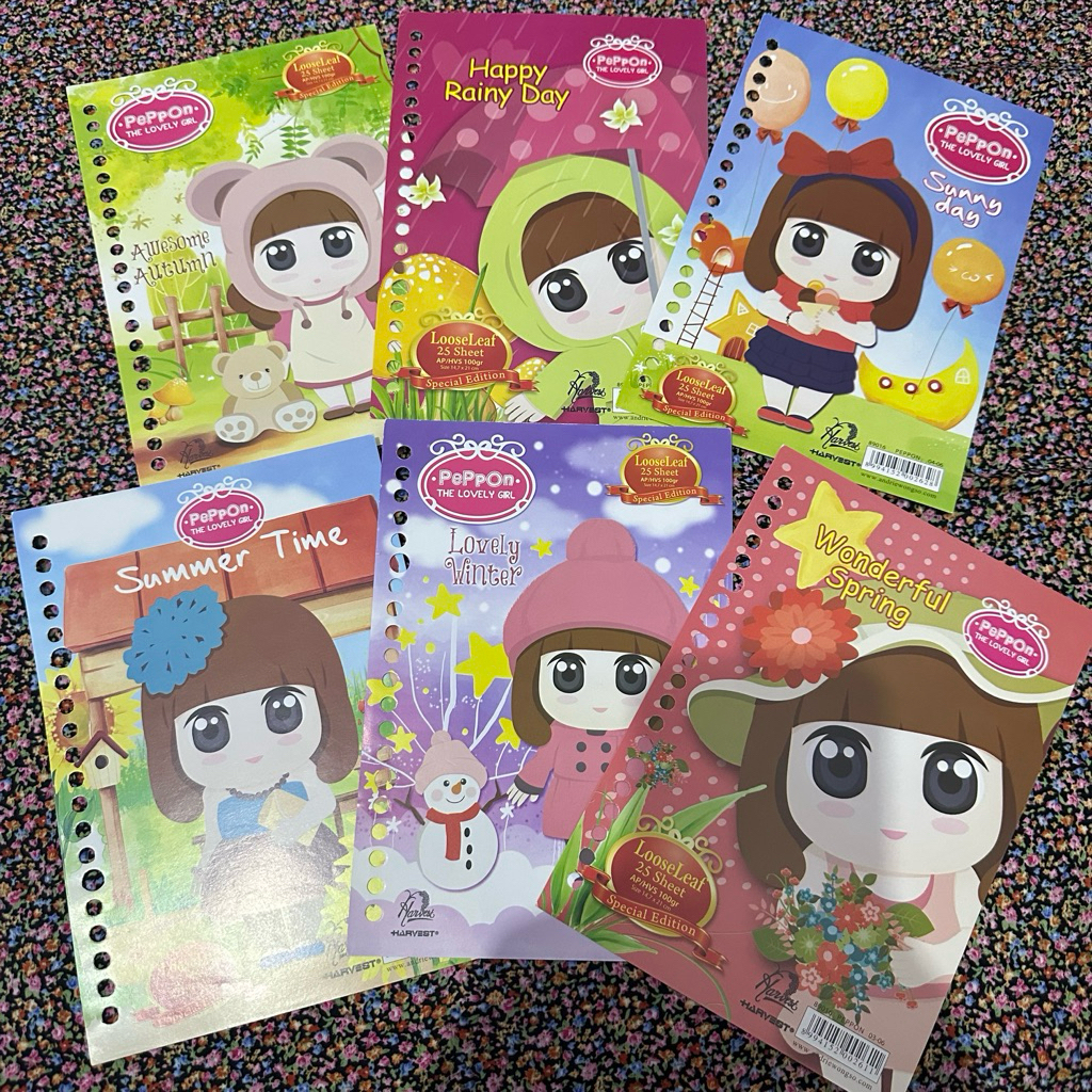 6 LEMBAR sampul peppon harvest kertas binder loose leaf karakter