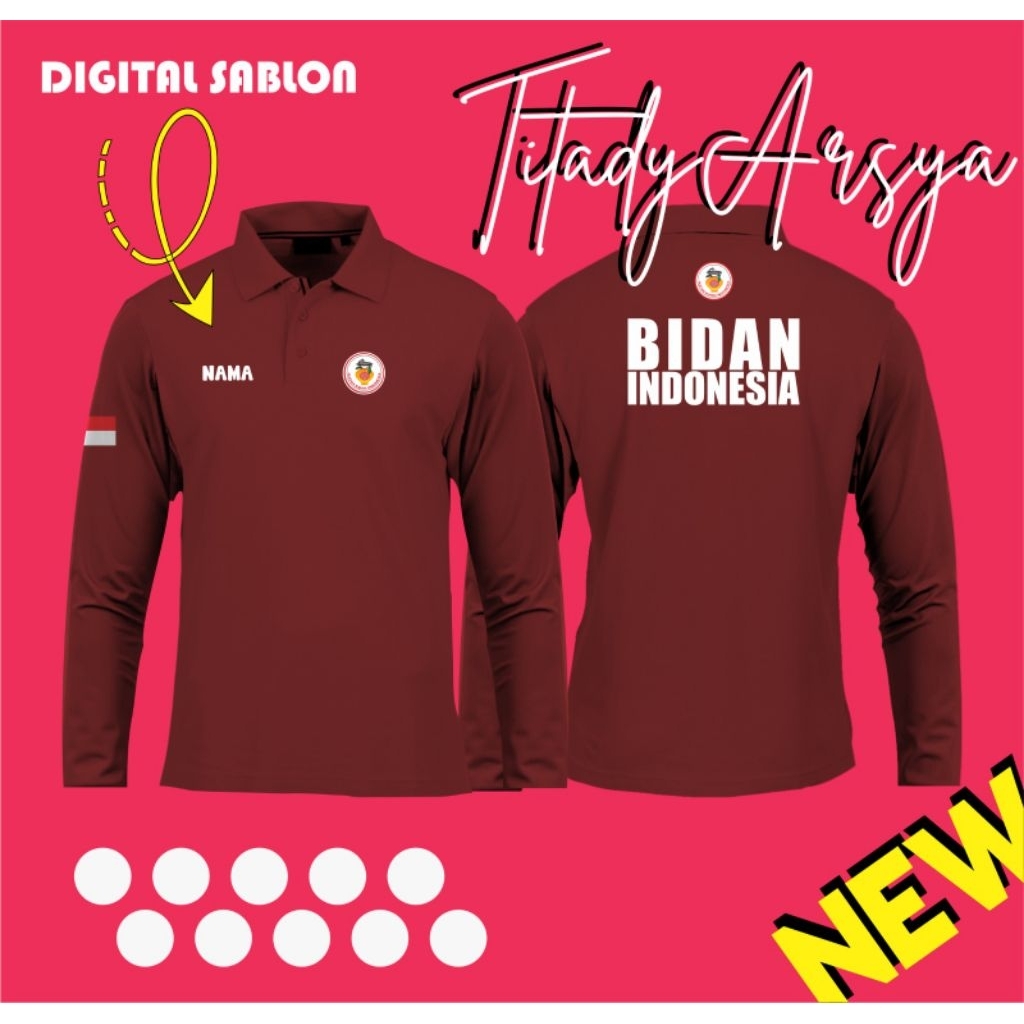 custom kaos kerah kancing bidan Indonesia free nama dan nama daerah