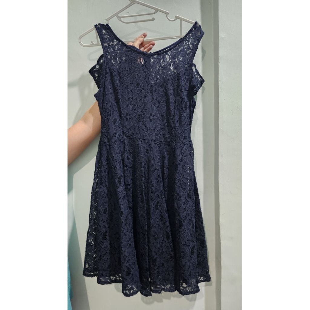 Dress Navy Biru Renda ( preloved )