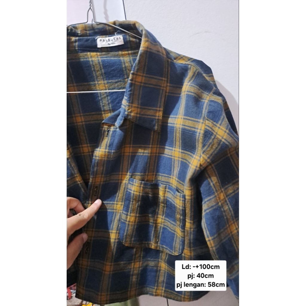 [PRELOVE] KEMEJA WANITA KOTAK KOTAK CROPTOP BIRU KUNING // KEMEJA BLOUSE KOTAK KOTAK WANITA CROPTOP