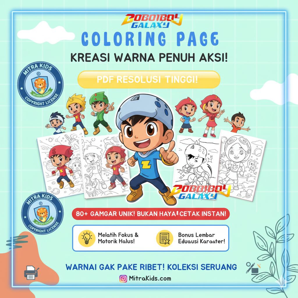 60+ LEMBAR MEWARNAI KARAKTER BOBOIBOY. BONUS 100 GAMBAR LAINNYA
