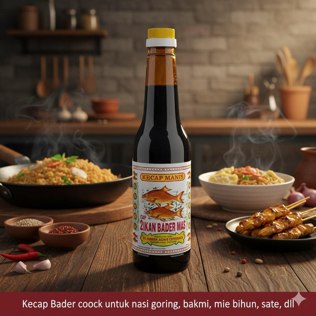 KECAP BADER , KECAP MANIS CAP 2 IKAN BADER , KECAP MANIS BADER UNTUK NASI GORENG, BAKMI