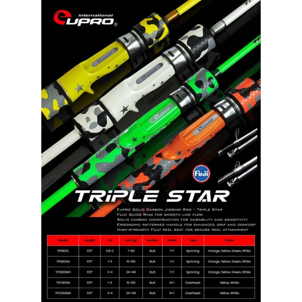 Joran Jig Eupro TRIPLE STAR 602 | Overhead | Baitcasting | Free Packing