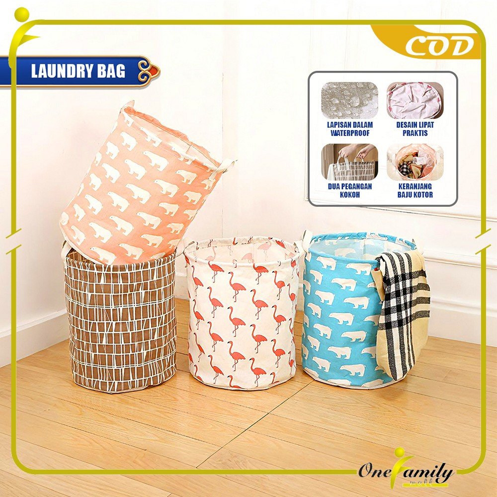 ONE-C1386 Keranjang Baju Kotor Lipat Motif Karakter  / Tempat Penyimpanan Laundry Bag Canvas / Keran