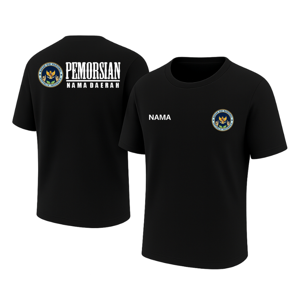 Kaos PEMORSIAN MBG Makanan Bergizi Gratis – Seragam Hitam Premium Custom Nama Logo dan Nama Daerah