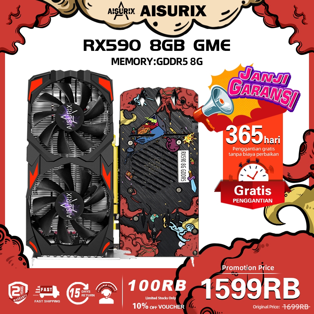 AISURIX VGA Card RX590 8GB GME/RX580 8GB GDDR5 2304SP 256Bit HDMI+DP AMD RX 590 8GB GME VGA