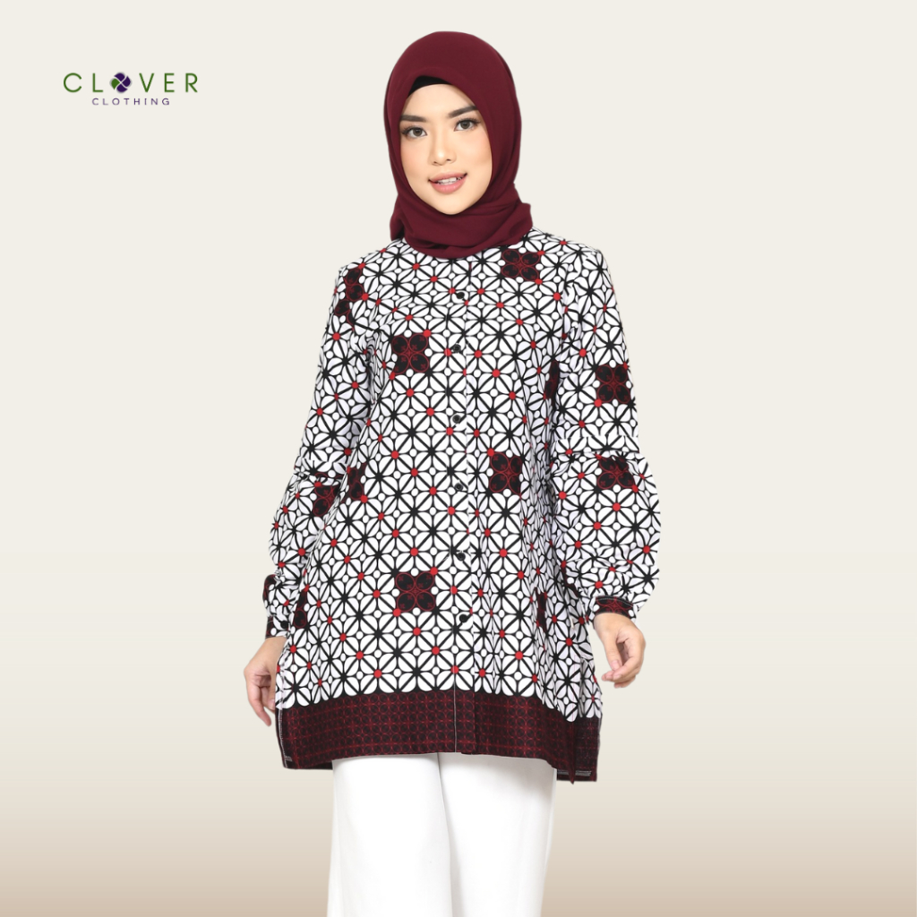 Clover Clothing Tunik Kalantha | Tunik Atasan Wanita Katun Premium Kemeja Daily Batik