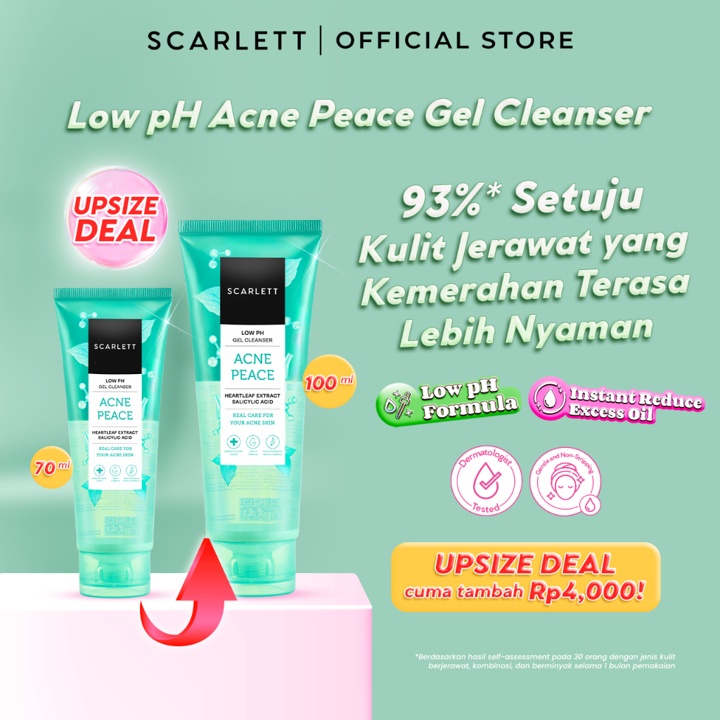 SCARLETT Low pH Acne Peace Gel Cleanser-Facial Wash Gentle Sabun Cuci Muka Low pH, Kulit Tidak Ketar