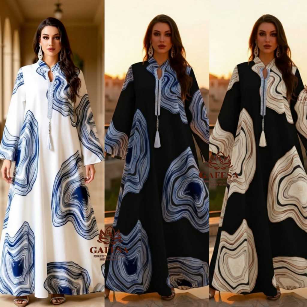 Gafesa - Gaun Wanita Kelas Atas Dengan Motif Mewah Terbaru dan Lengan Panjang Bergaya Modis / Gamis 