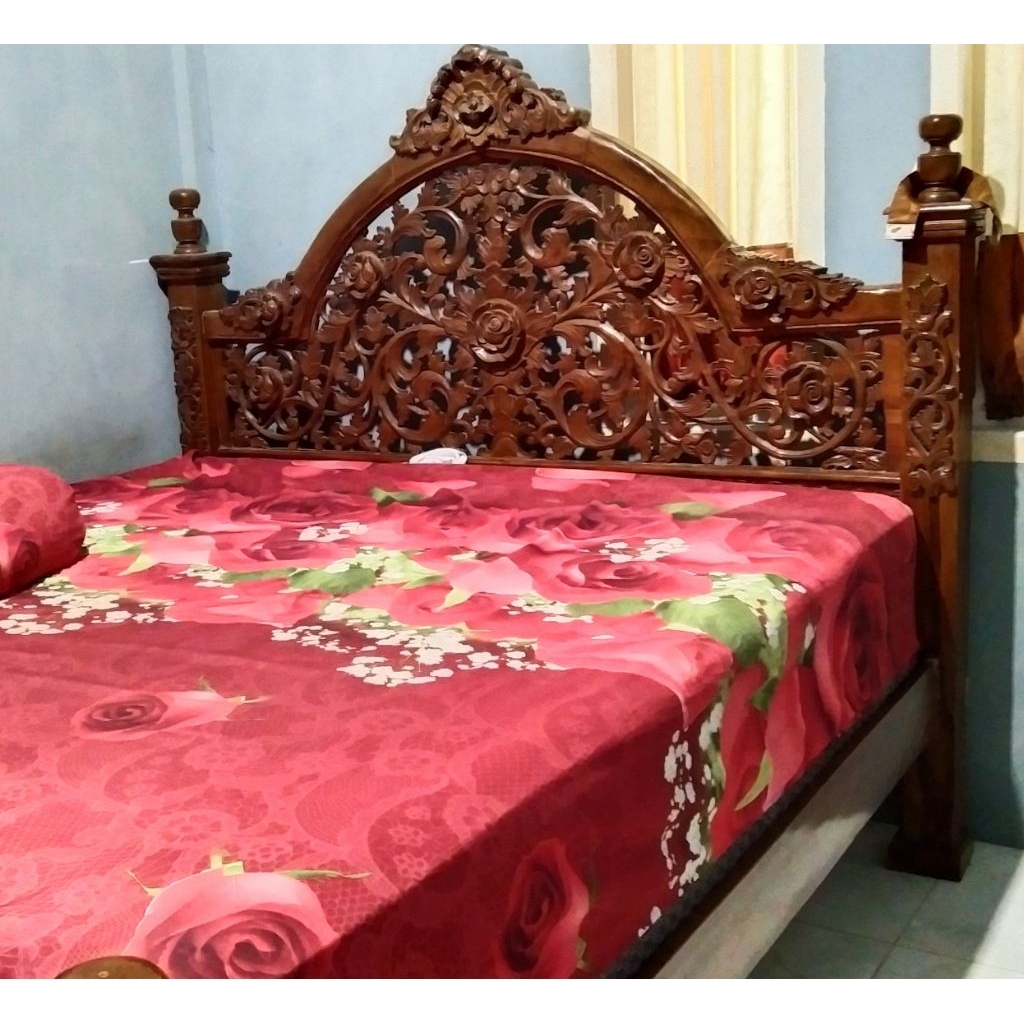 ranjang kayu jati asli bagus mewah perabot kayu jati