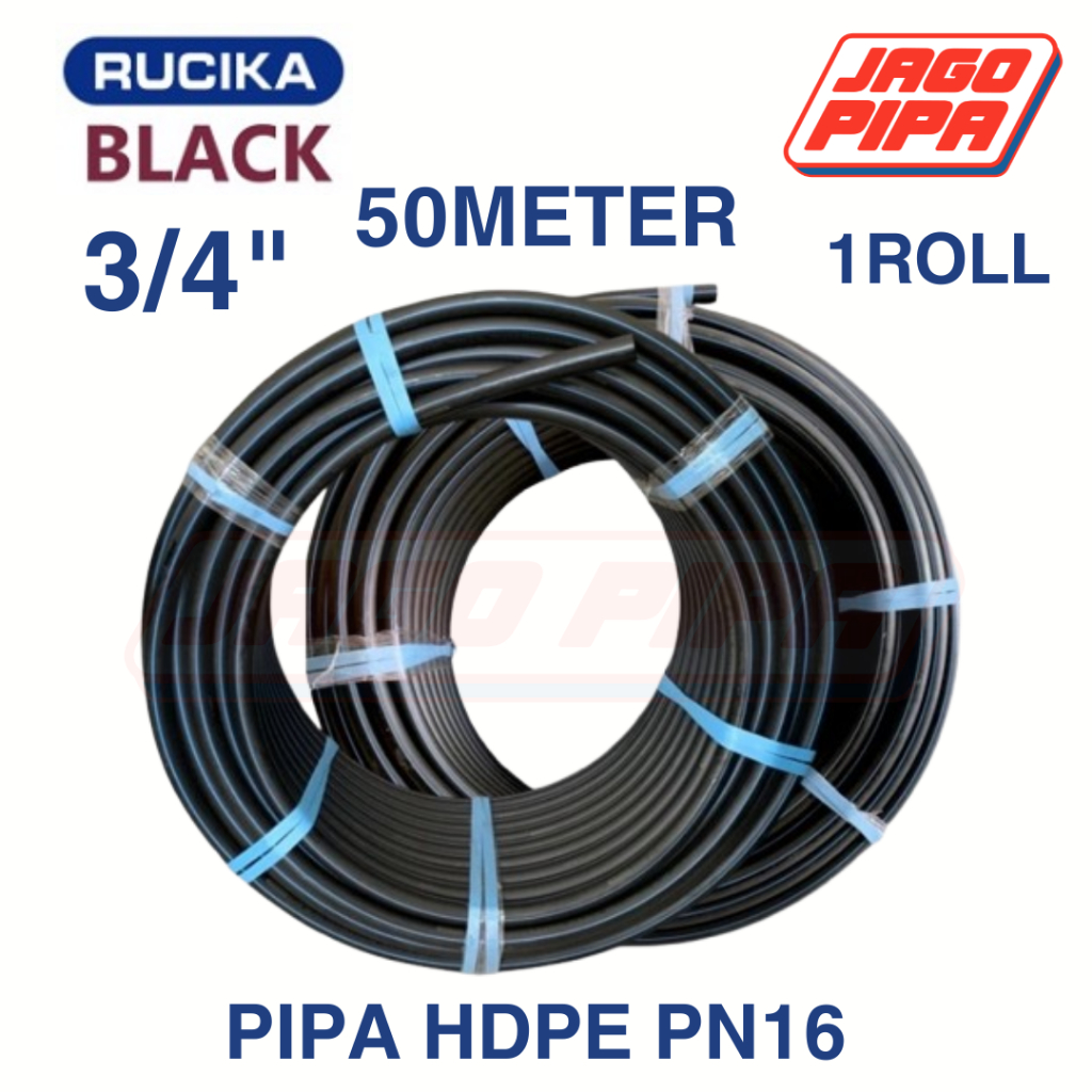 Rucika HDPE Pipa 25 mm 3/4 Inch PN16 SDR 11 ROLL 50 Meter Black Pipa PE PDAM