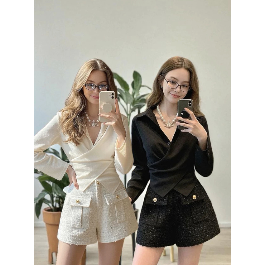 LUXENTIC- TS0463 VENICE SET SLEEVELESS VLONG TOP TWEED SHORT PANTS ONE SETELAN COTTON CANDY IMPORT P