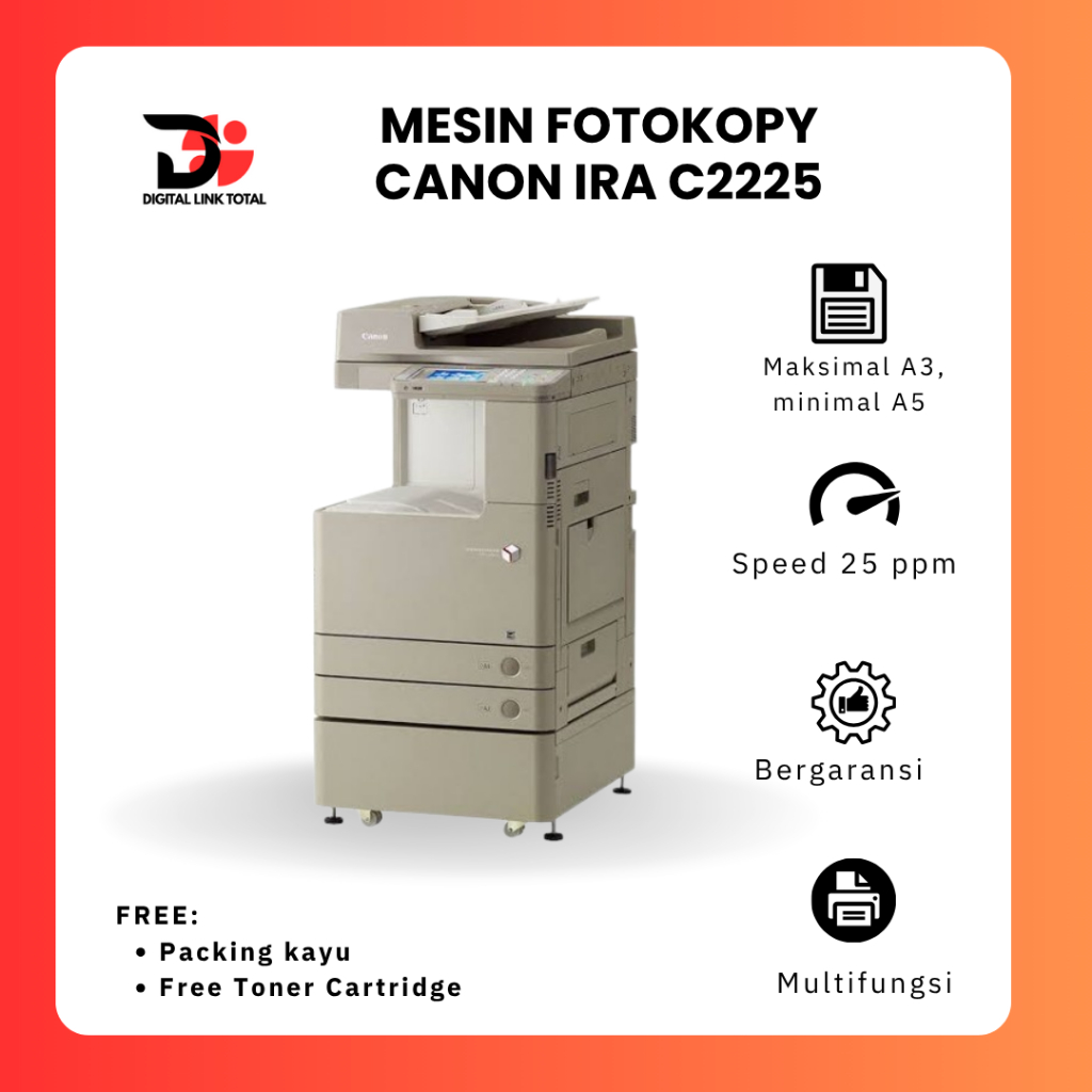Printer Canon Scan Copy Print A3 warna Canon iR-ADV C2225 Rekondisi mesin fotokopy