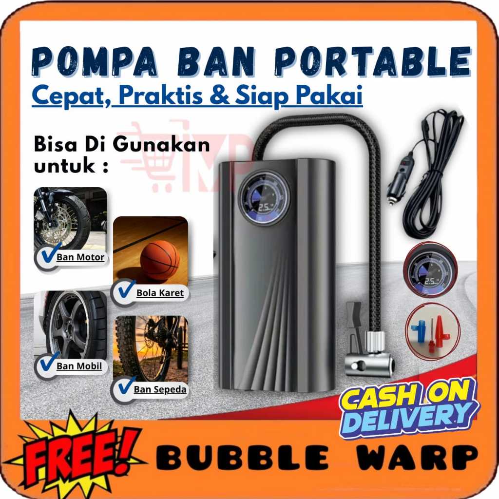 Paket Pompa Ban Portable & Tambal Ban Tubeless - Kompresor Angin Elektrik + Alat Tambal  Motor Mobil