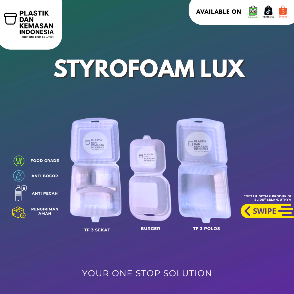 Styrofoam Lux Tf Burger,Sekat 3 Dan Polos