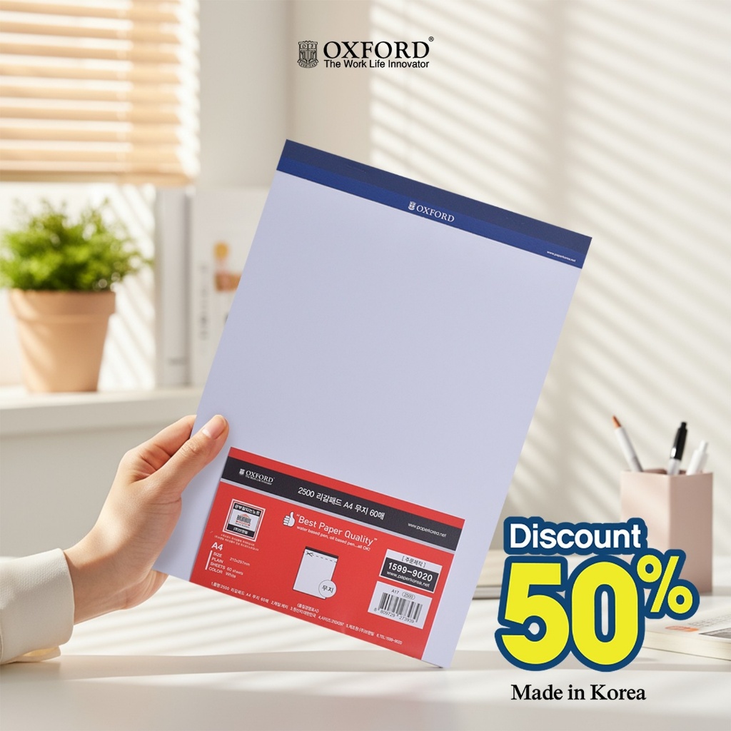 Oxford Legal Pad A4 Plain - Buku Sketsa Kertas Putih Polos Tanpa Garis 60 Lembar