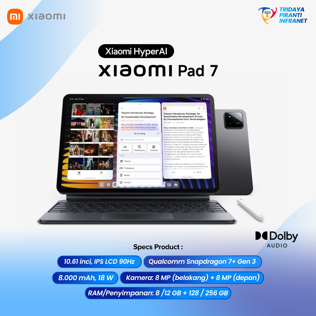 Xiaomi Pad 7 Original Resmi Indonesia Snapdragon 7+ Gen 3 RAM 8GB ROM 128GB 256GB
