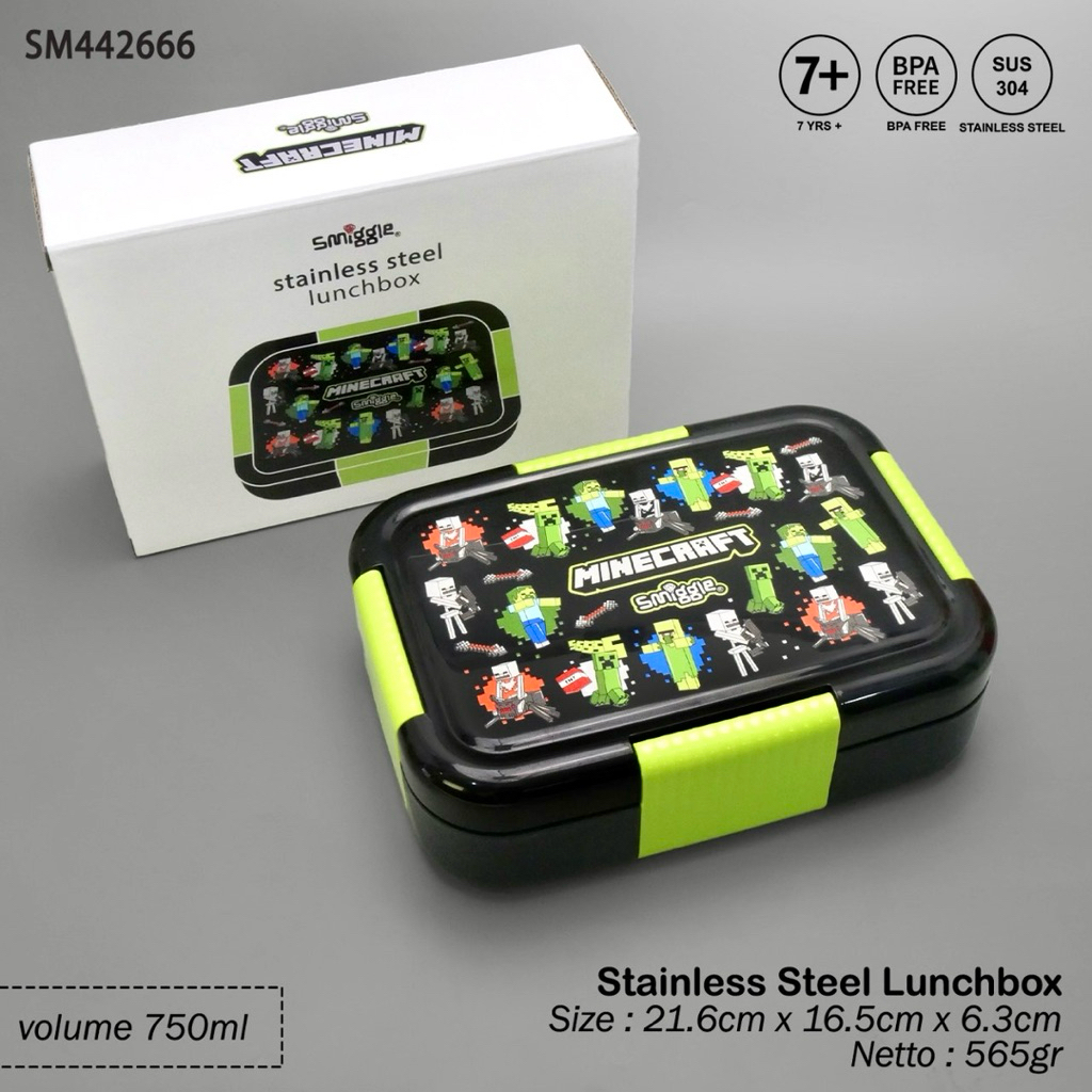 TEMPAT MAKAN SMIGGLE STAINLESS STEEL KODE SM442666 SEKAT 3 MINECRAFT SPIDERMAN STICH MINNIE MERMAID