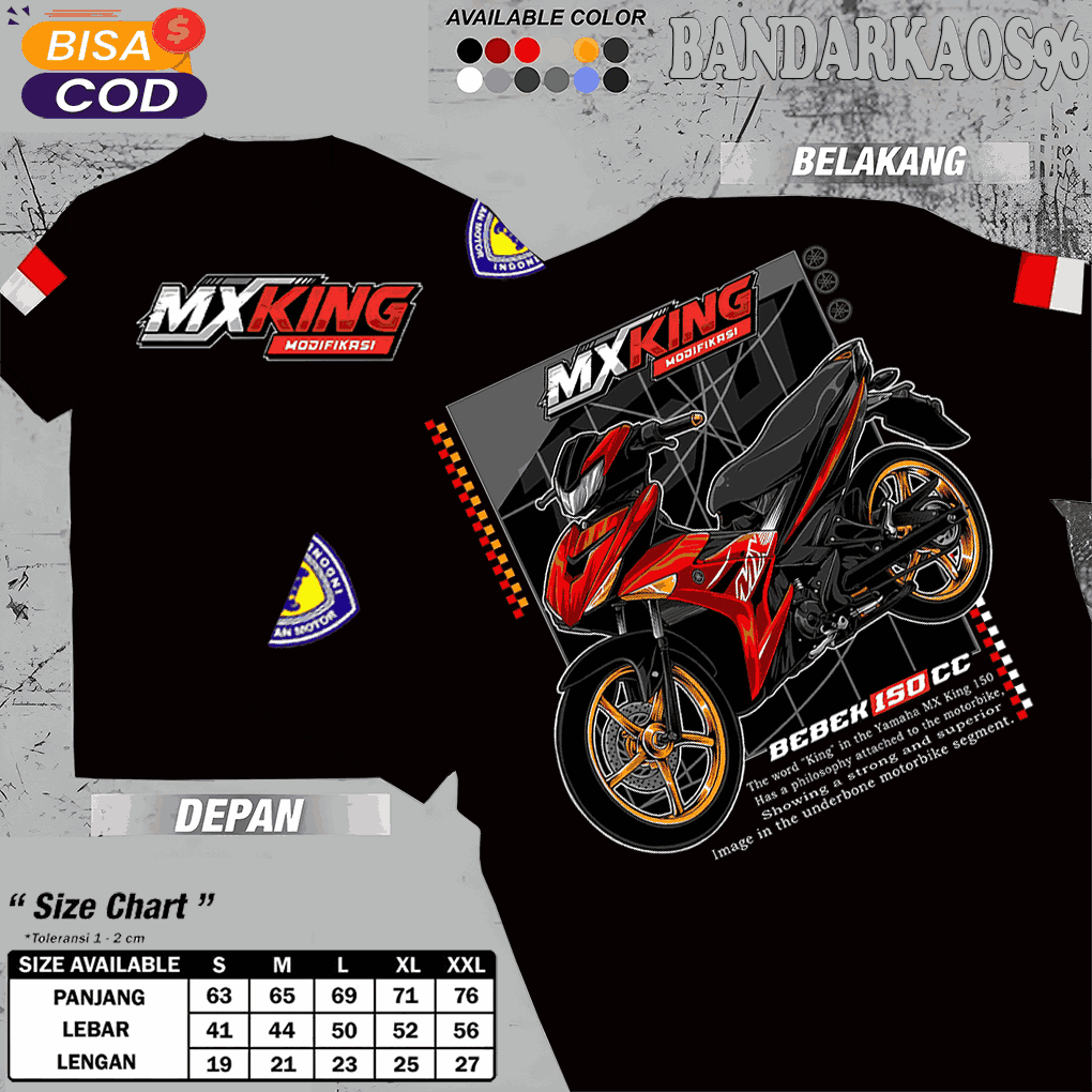 BandarKaos96 kaos Baju T Shirt Distro Unisex Gambar Motor YAMAHA MX KING Modifikasi Bebek 150cc