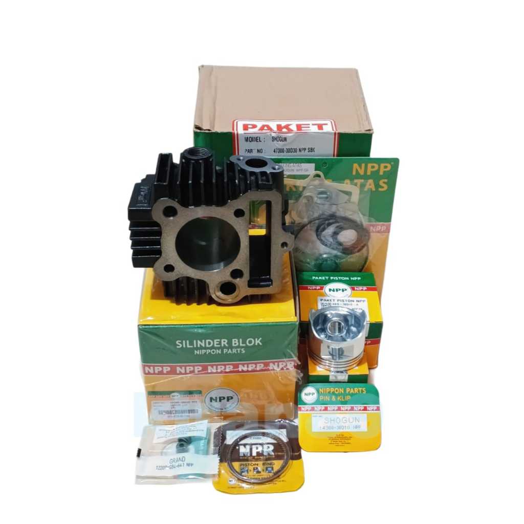 BLOK SEHER CYLINDER SET+ PISTON KIT SHOGUN R LAMA SHOGUN 110  PAKING TOP SET+SEAL KLEP 30D ORI NPP
