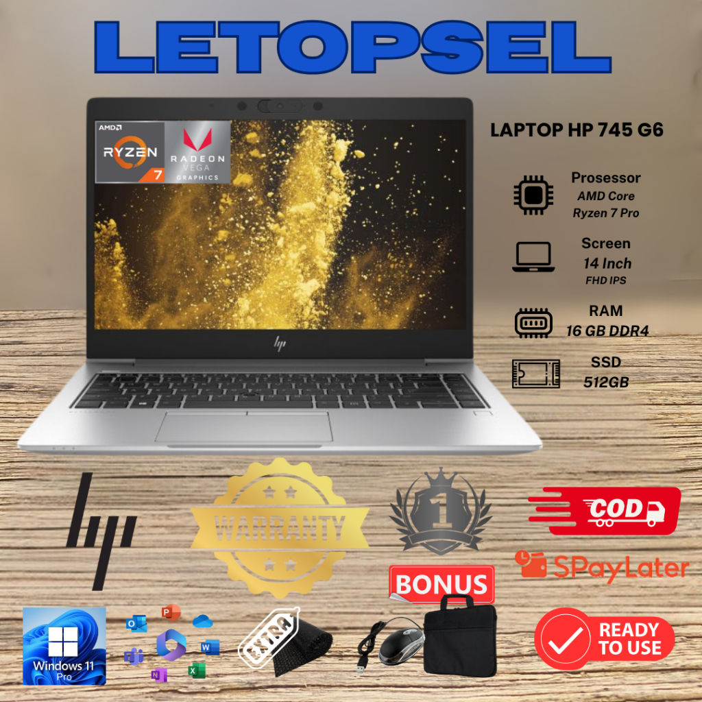 LAPTOP HP 745 G6 RYZEN 7 PRO 3700U RAM 32 SSD 1TB NVME WINDOWS 11 PRO