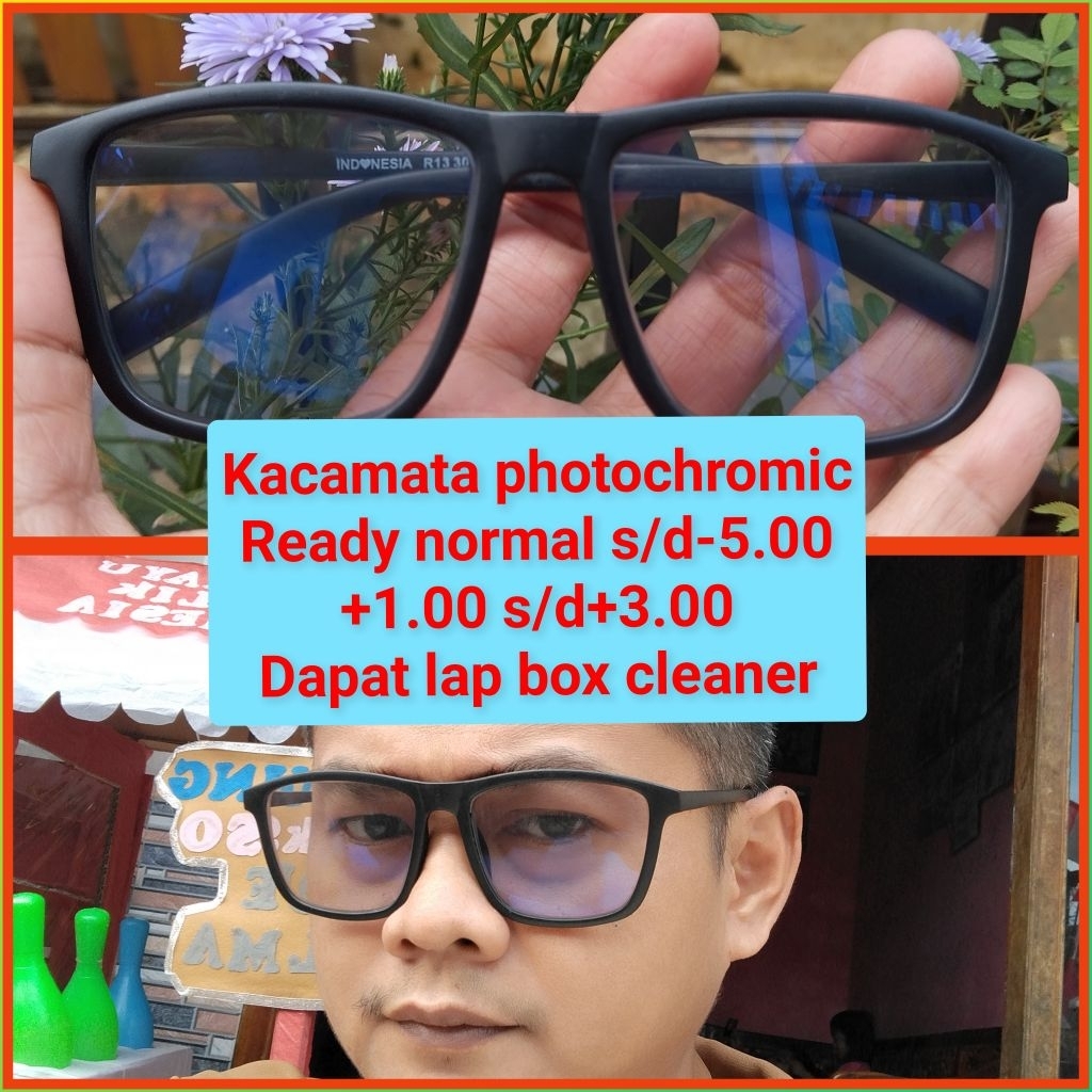 Kacamata photochromic pria kotak gratis minus atau plus