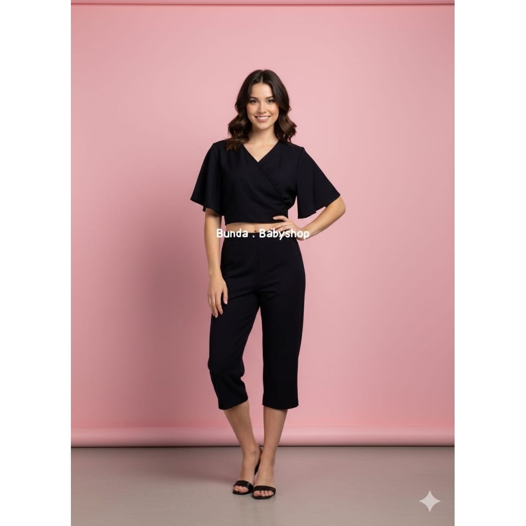 Holland set crop top | Korean style | One set katun | Best seller | Real pict | Baju kasual/ Baju ti