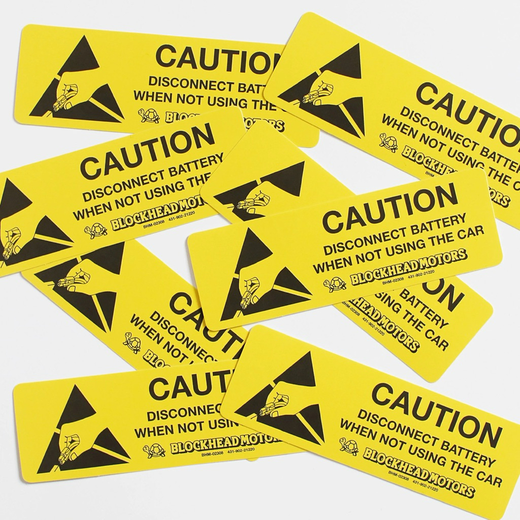 Blockhead Motors Caution Sticker