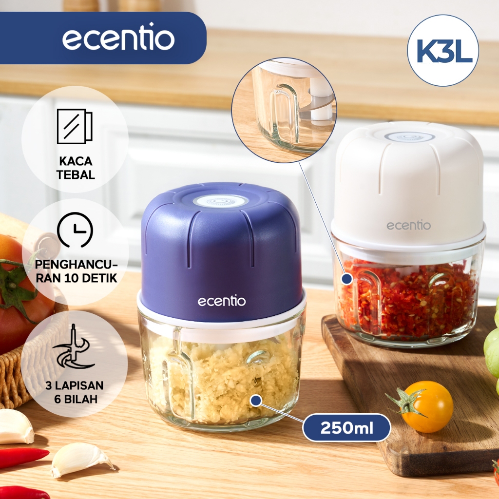 ecentio blender 6 pisau coper daging dan bumbu 250ml peralatan dapur chopper blender mini blender po