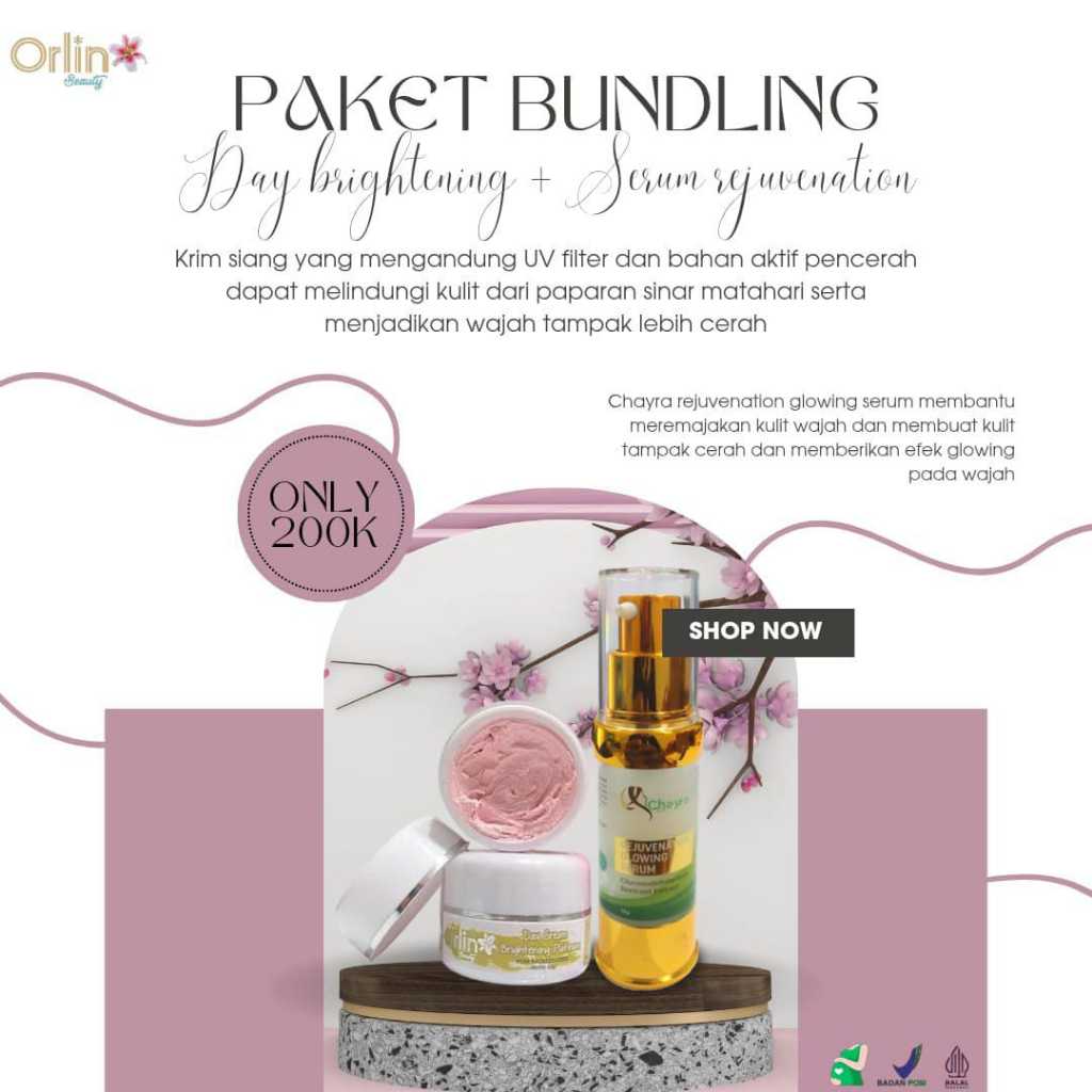 Orlin Beauty Skincare Paket Bundling Day Cream Brightening + Serum Rejuvenation Best Couple Di Pagi 