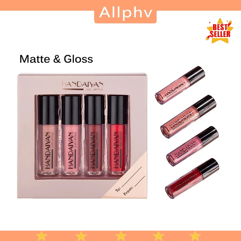HANDAIYAN Matte Lipgloss Lipstik Set Liquid Lipgloss Lipstik Paket Murah Lembut Tahan Lama Melembabk