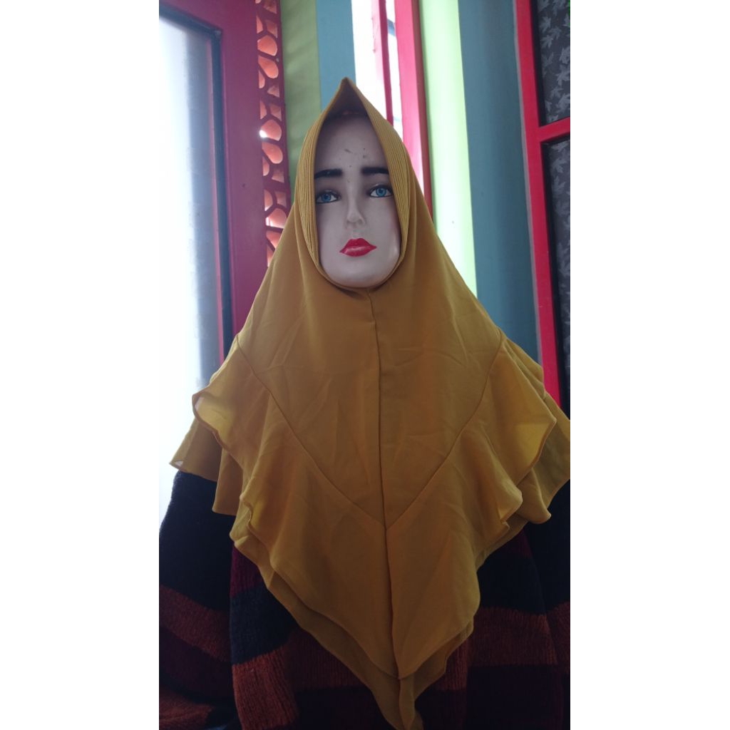 Khimar/Hijab Syar'i Ceruti Warna Kuning Mustard