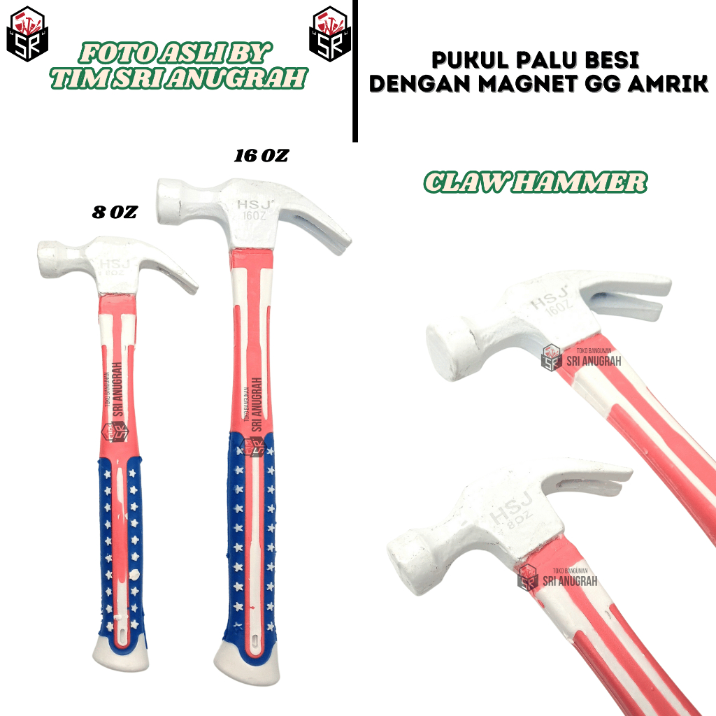 Claw Hammer Pukul Palu Besi Gagang Karet Amerika - 8OZ 16OZ