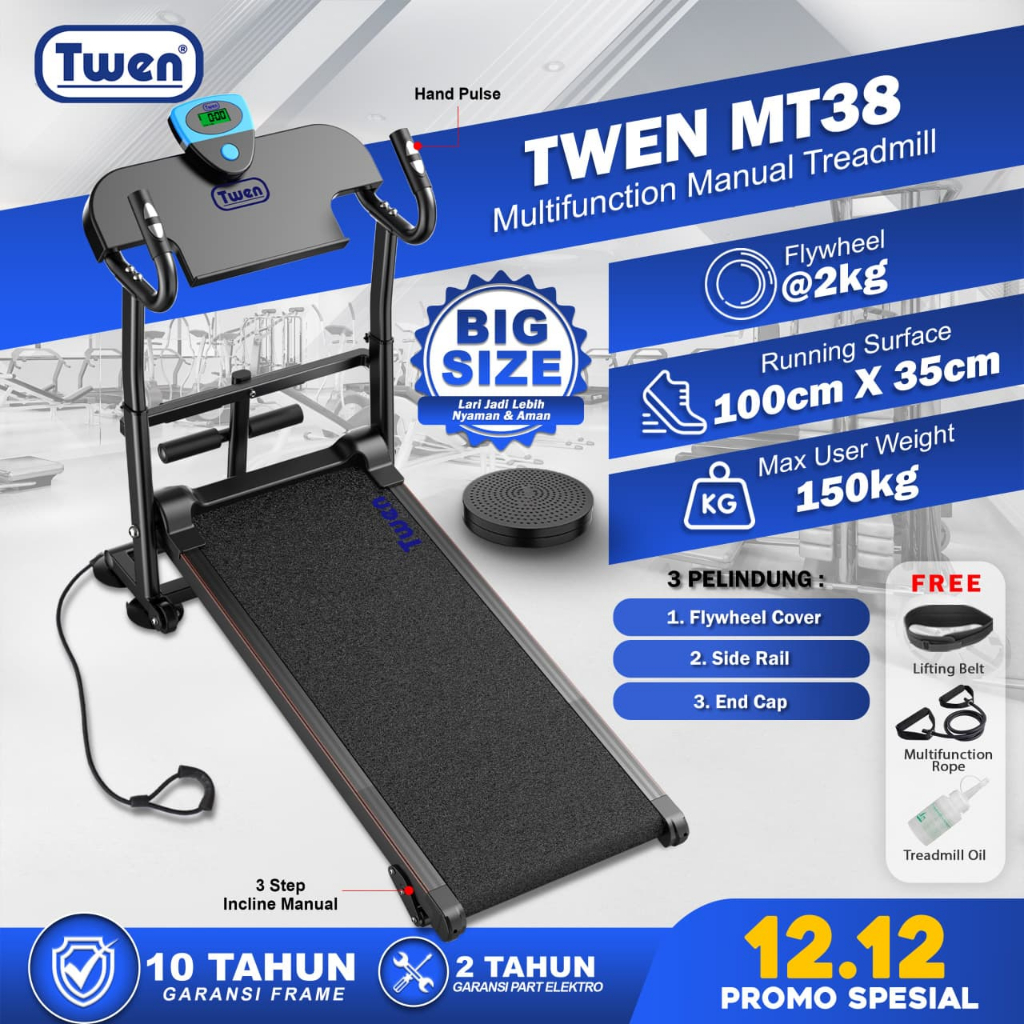 TWEN MT31 MT38 Treadmill Tanpa Listrik Treadmill Manual Treadmill Multifungsi Treadmill Lipat Alat O