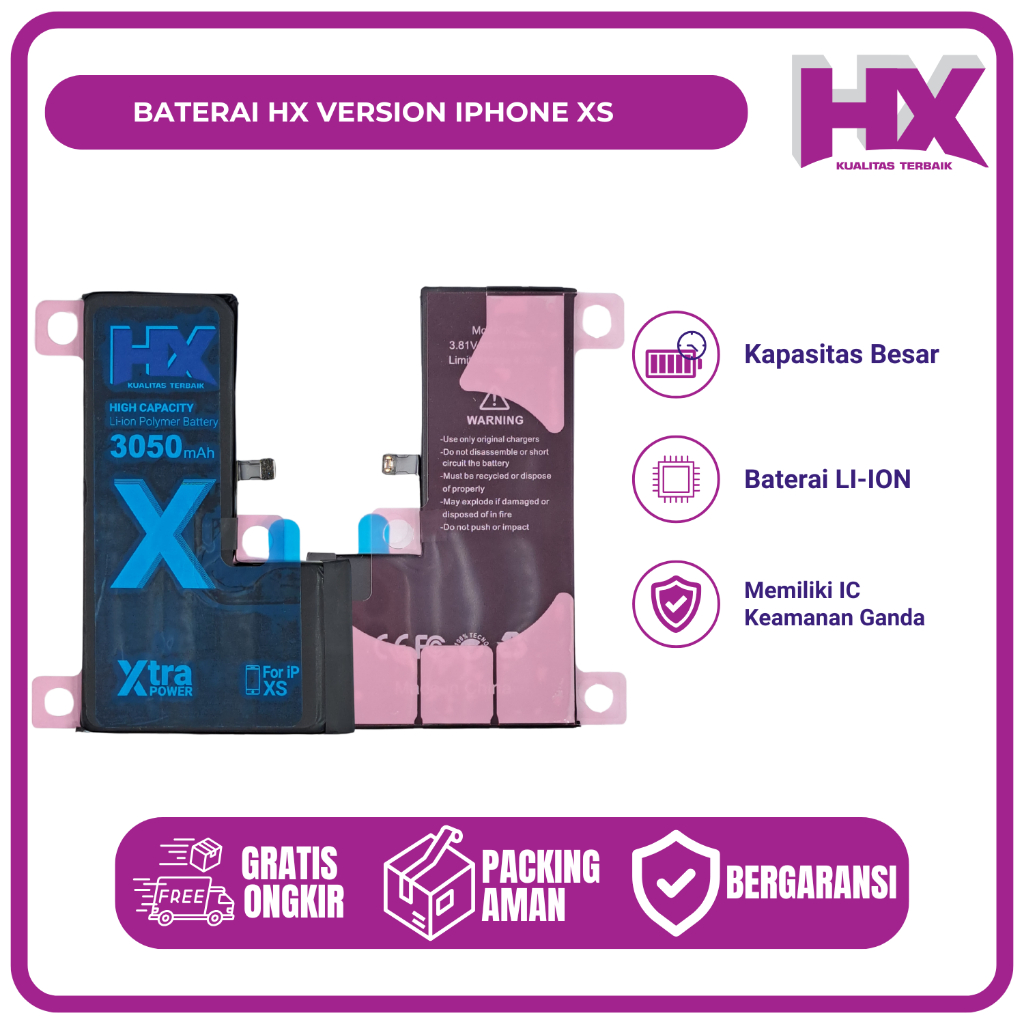 HX - Baterai iPhone XS Double Power IC High Capacity Batre Batrai Baterai Battery Original