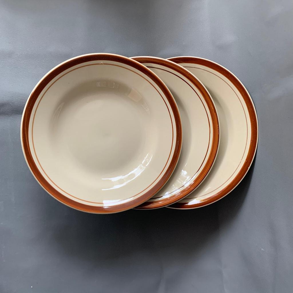 1 Lusin Piring Keramik List Coklat - Piring Bulat Lucky - Piring Makan