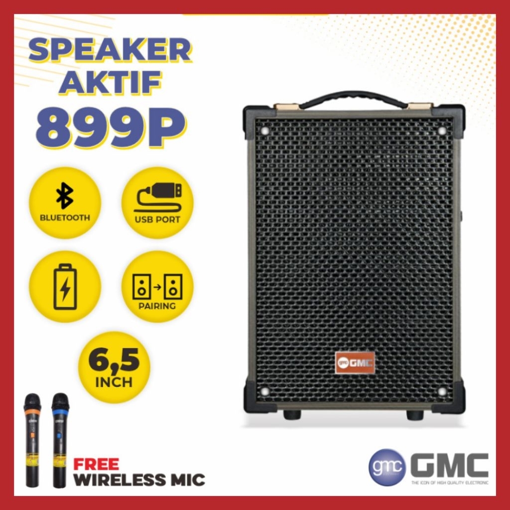 SPEAKER GMC 899P | BLUETOOTH | KARAOKE | GITAR LISTRIK | PORTABLE | BASS | 6,5 INCH | 2 MIC WIRELESS