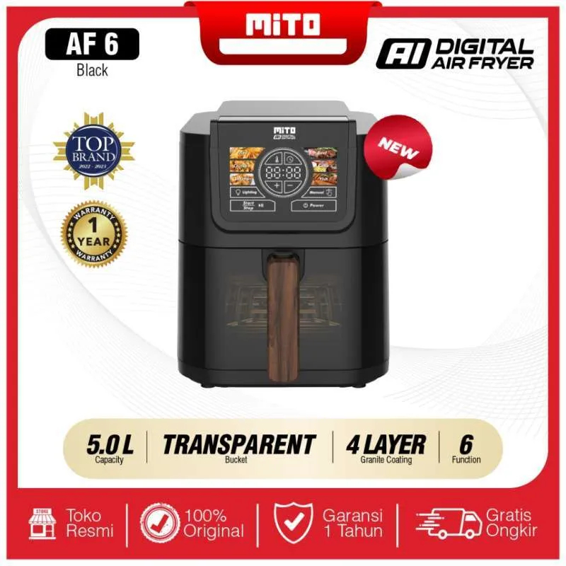 MITO AF6 Air Fryer 5L - Penggorengan Tanpa Minyak Digital