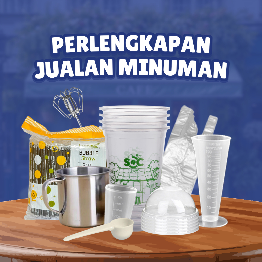 Perlengkapan Usaha Minuman/ Jualan Pudding/ Puding Sendok Gelas Mixer Sedotan Plastik Tenteng