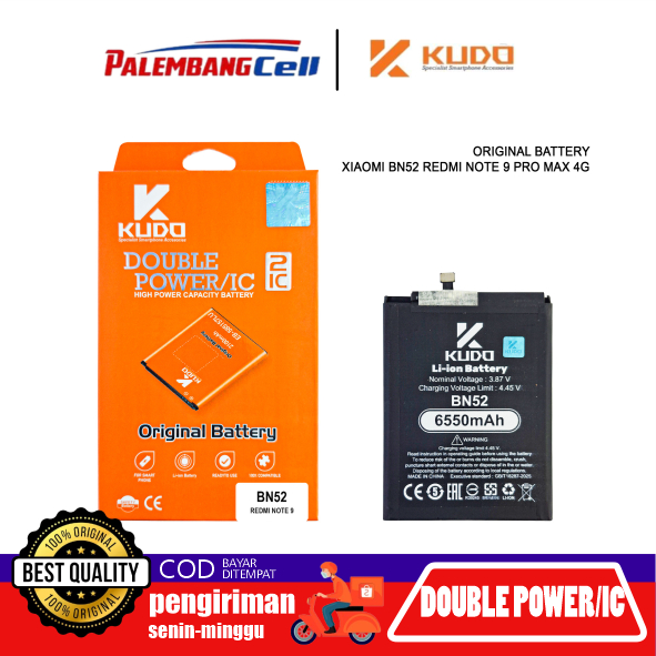Baterai Batre Redmi Note 9 Pro Max 4G BN 52 BN52 Battery Batrai Batrei KUDO