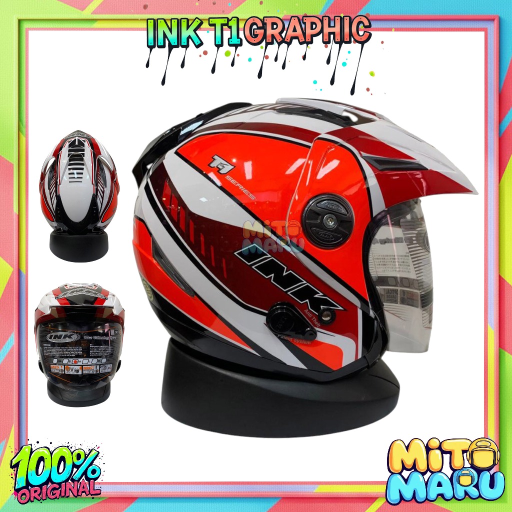 Helm INK T1 SERIES GRAPHIC Double Visor Anti Theft (LIGHT SMOKE) ORIGINAL