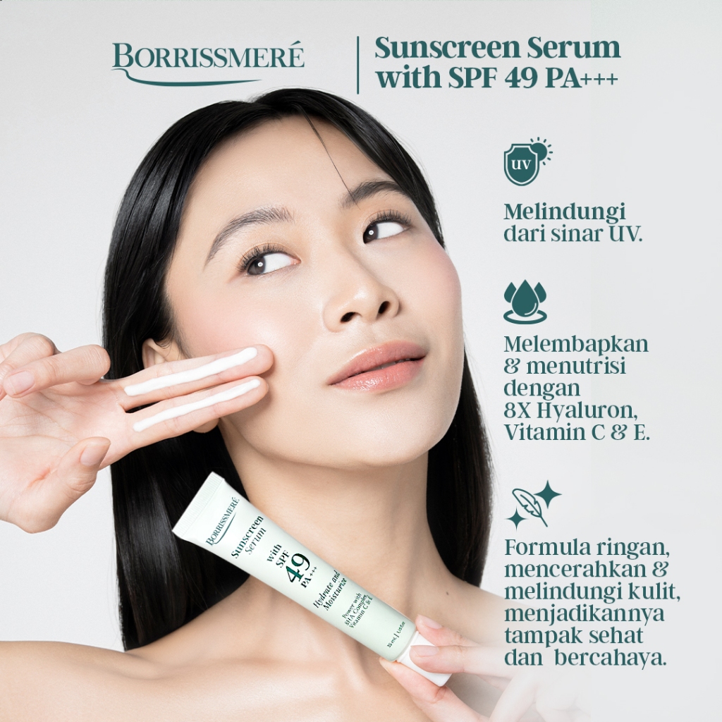 BORRISSMERE Sunscreen Serum SPF 49 PA+++ – UV & Blue Light Protection, Hydrating Finish (20ml)